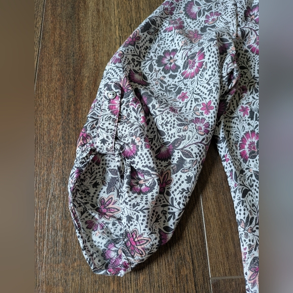 Boho Tunic Popover Floral Artsy 3/4 Sleeve Casual Womens Medium Relaxed Roll Tab - Picture 4 of 10